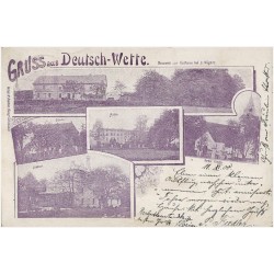 Gruss aus Deutsch-Wette. Brauerei und Gasthaus bei A. Wagner. Schule. Mühle. Kathol Kirche. Schloss