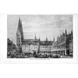 "Marktplaz mit Rathaus und Marienkirche zu Lübeck."