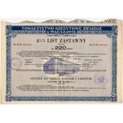 4,5% list zastawny na 220 zł Towarzystwa Kredytowego Ziemskiego w Warszawie. Seria V. Warszawa 15.01.1936