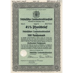 Schlesische Landeskreditanstalt. Reihe 1. 4,5% Pfandbrief 500 Reichsmark....