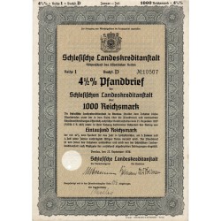 Schlesische Landeskreditanstalt. Reihe 1. 4,5% Pfandbrief 1000 Reichsmark....