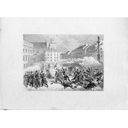 Rycina bez tytułu ze sceną masakry na pl. Zamkowym w Warszawie w dniu 8.04.1861