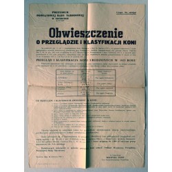 Obwieszczenie o przeglądzie i klasyfikacji koni wydane przez Prezydium Powiatowej Rady Narodowej w Szczecinie / Szczecin 10 czer