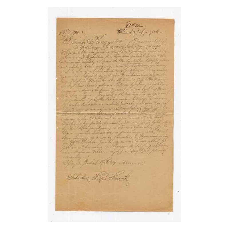 Okólnik Włocławskiego Konsystorza Generalnego do duchowieństwa diecezji kujawsko-kaliskiej / Włocławek 4.05.1906