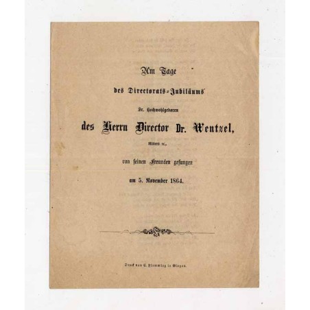 Druki okolicznościowe w języku niemieckim wydane na jubileusz Eduard Wentzel / Głogów (Glogau) 5.11.1864