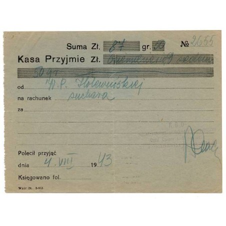 Pokwitowanie datku na kwestę Rady Głównej Opiekuńczej Polskiego Komitetu Opiekuńczego m. Warszawy Dział Opieki nad Więźniami / W