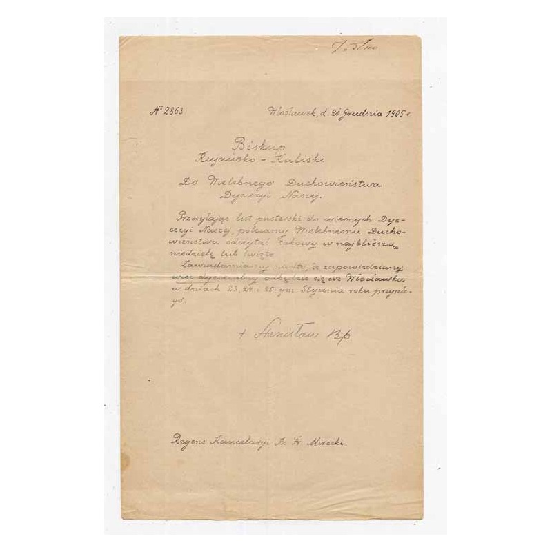 Okólnik biskupa kujawsko-kaliskiego Stanisława Kazimierza Zdzitowieckiego / Włocławek 21.12.1905