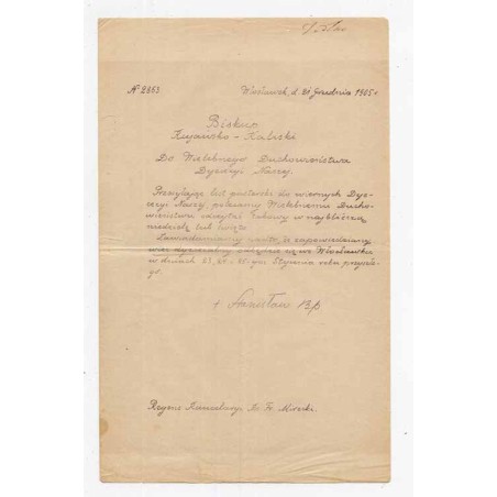 Okólnik biskupa kujawsko-kaliskiego Stanisława Kazimierza Zdzitowieckiego / Włocławek 21.12.1905