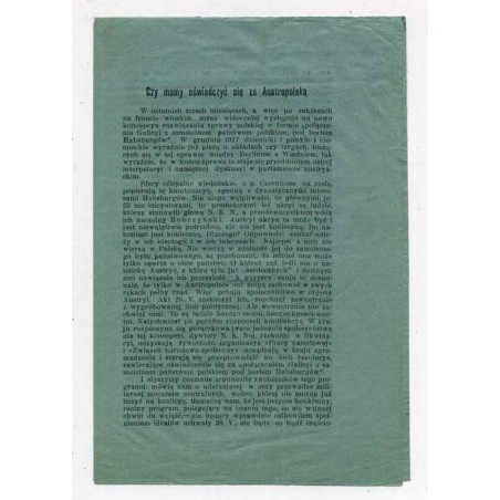 Anonimowa broszura polityczna z lutego 1918 krytyczna wobec Austro-Węgier i opcji proaustriackiej reprezentowanej przez Naczelny