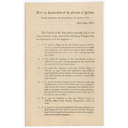 Literary Association of the Friends of Poland (Stowarzyszenie Literackie Przyjaciół Polski) / Londyn 23.06.1870