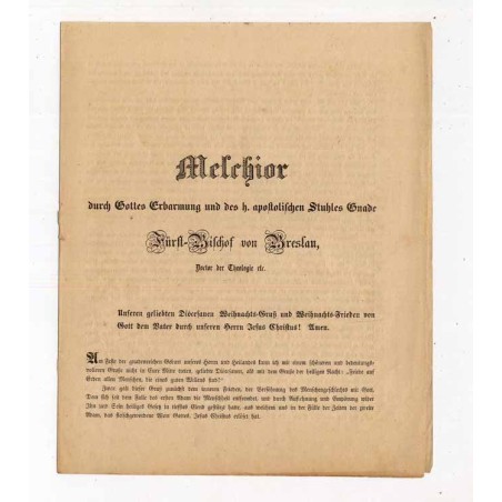 List pasterski bp. wrocławskiego Melchiora von Diepenbrocka z rozważaniami bożonarodzeniowymi / Wrocław (Breslau) 24.12.1848