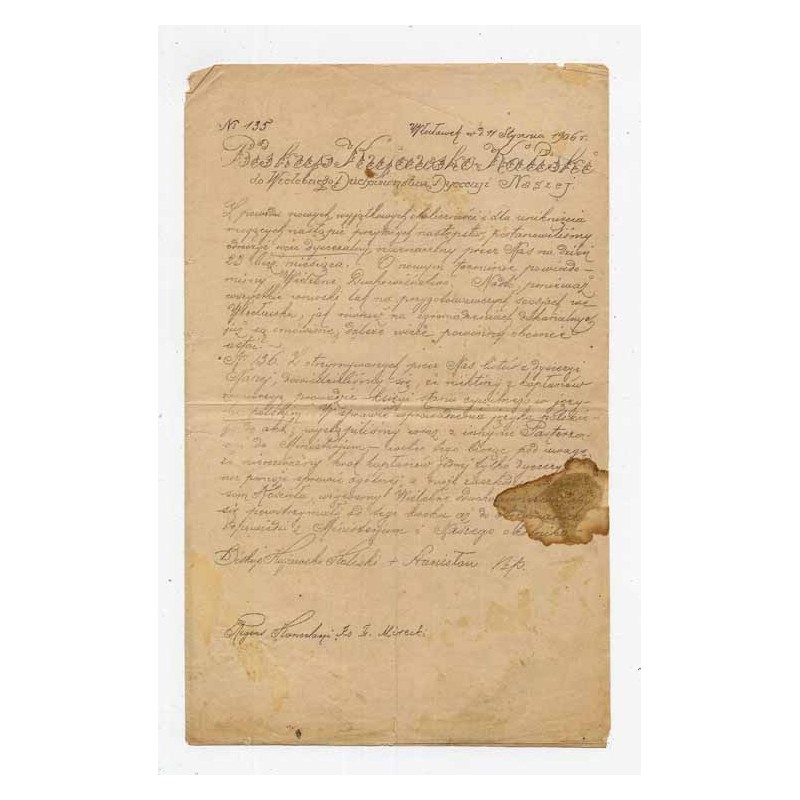 Okólnik biskupa kujawsko-kaliskiego Stanisława Kazimierza Zdzitowieckiego / Włocławek 11.01.1906