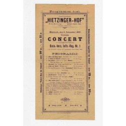 Program koncertu orkiestry wojskowej pod kierownictwem Franz Bèm w dzielnicy Wiednia - Hietzing w dniu w lokalu rozrywkowo-rekre