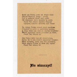 Ulotka z treścią pieśni patriotycznej "Boże! coś Polskę" z wydawniczą adnotacją "Nie niszczyć!" / ca 1915