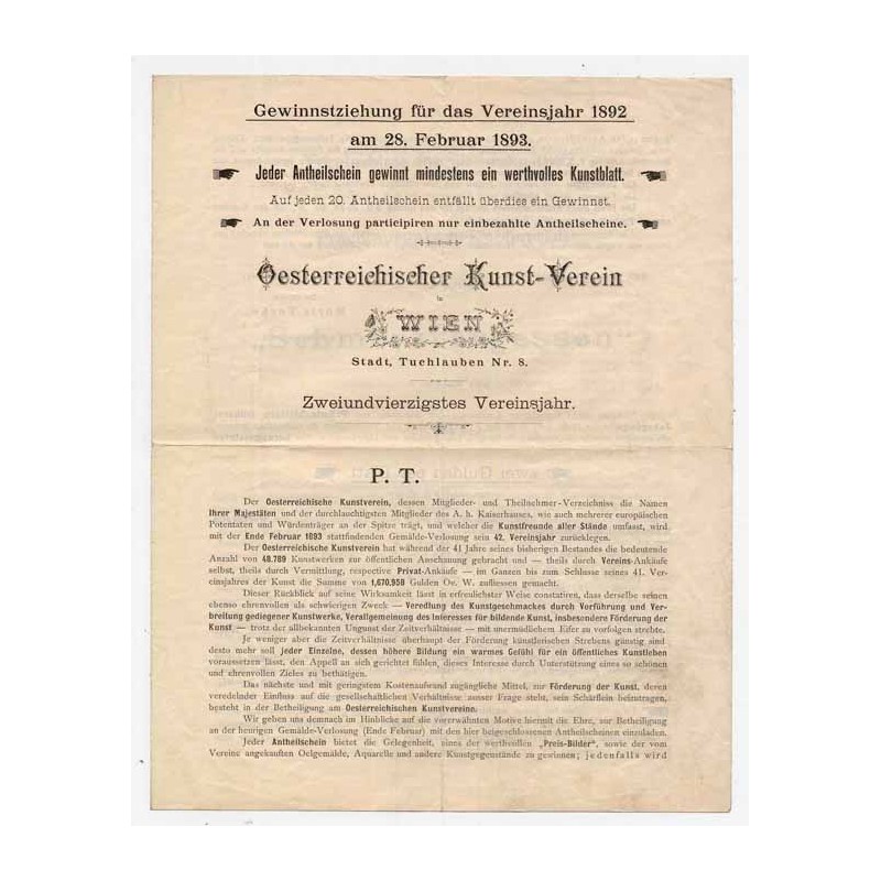 Informator Oesterreichischer Kunst-Verein w Wiedniu Rocznik 42 z ofertą wydawniczą / Wiedeń (Wien) 1892