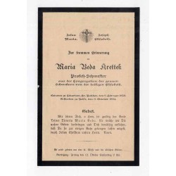 Druk z informacją o śmierci zakonnicy (elżbietanki) Maria Beda Krettek / Nysa (Neisse) 9.10.1894