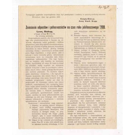 Okólnik biskupa wrocławskiego Jerzego (Georga) Koppa z tekstami 2 rozporządzeń papieża Leona III z 30.09.1899 i 24.10.1899 oraz