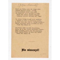 Ulotka z treścią pieśni patriotycznej "Boże! coś Polskę" z wydawniczą adnotacją "Nie niszczyć!" / ca 1915