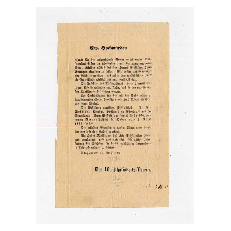 subskrypcja wydawnictwa / Głogów (Glogau) 10.05.1838