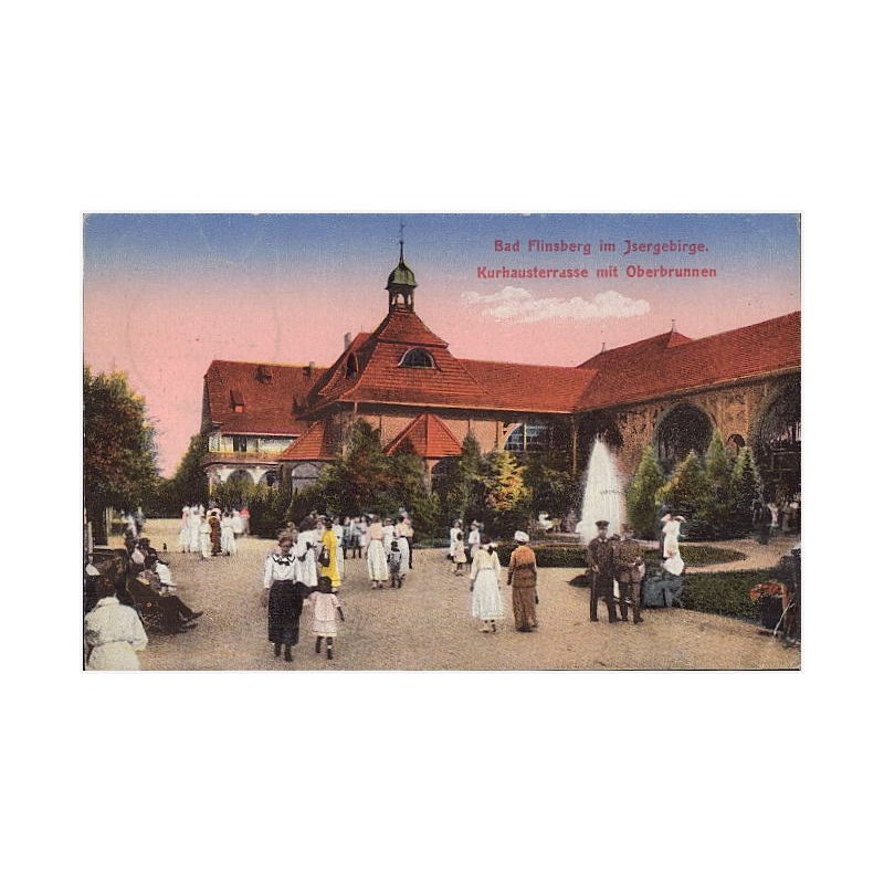 Bad Flinsberg im Isergebirge. Kurhausterrasse mit Oberbrunnen