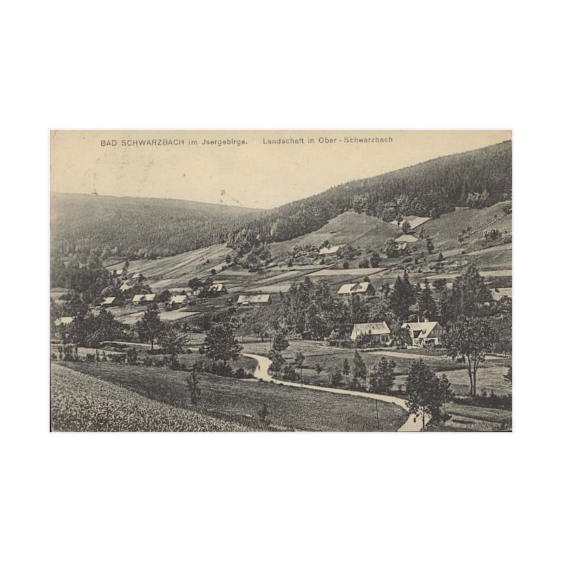 Bad Schwarzbach im Isergebirge. Landschaft in Ober-Schwarzbach