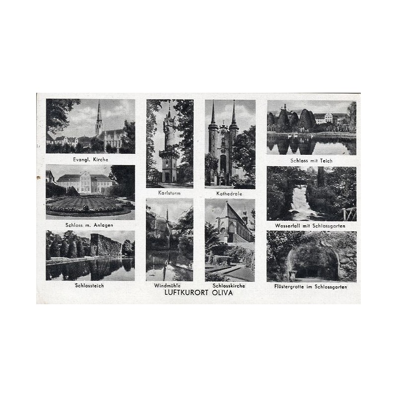 Luftkurort Oliva. Evangl. Kirche. Schloss m. Anlagen. Schlossteich. Karlsturm. Windmühle. Kathedrale. Schlosskirche. Schloss mit