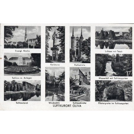 Luftkurort Oliva. Evangl. Kirche. Schloss m. Anlagen. Schlossteich. Karlsturm. Windmühle. Kathedrale. Schlosskirche. Schloss mit