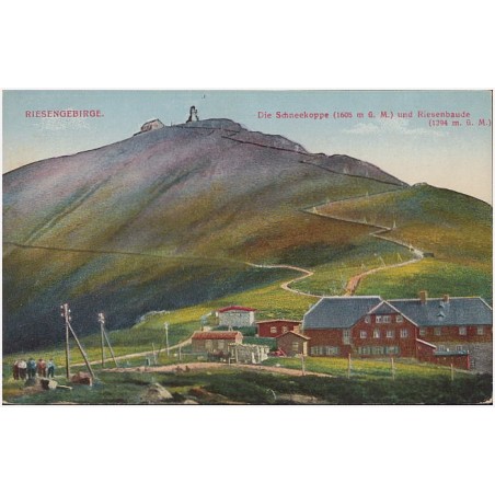 Riesengebirge. Die Schneekoppe (1605 m ü. M.) und Riesenbaude (1394 m. ü. M.)