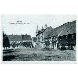 Priebus. Marktplatz mit Apotheke und Hotel