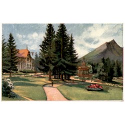 Lázne Tatranská Lomnica dľa orig. E. Kosy. Šrobarov park s hotelom Lomnica. Les eaux Tatranská Lomnice avec le parc. The baths T