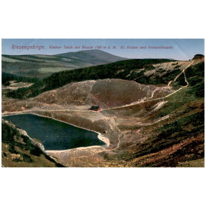 Riesengebirge. Kleiner Teich mit Baude 1183 m ü. M. Kl. Koppe und Hampelbaude.