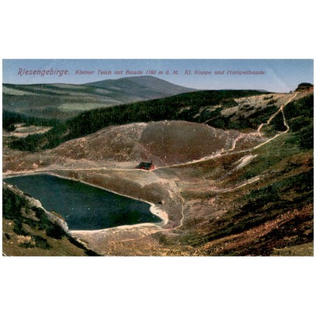 Riesengebirge. Kleiner Teich mit Baude 1183 m ü. M. Kl. Koppe und Hampelbaude.