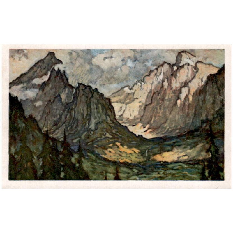 Vysoké Tatry. Lomnický Štit (2634) s Hřebinku. Dle orig. Voj. Doležila.