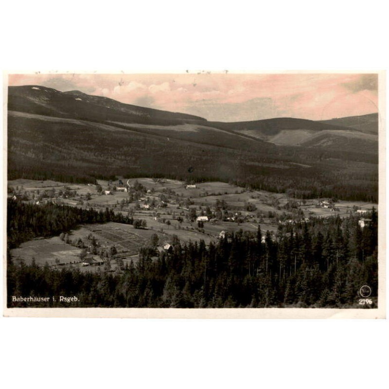 Baberhäuser i. Rsgeb. Silesia 2196 / Rewers: Riesengebirge. Baberhäuser (700 m) mit Hochgebirge