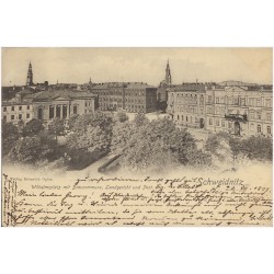 Schweidnitz. Wilhelmsplatz mit Braucommune, Landgericht und Post