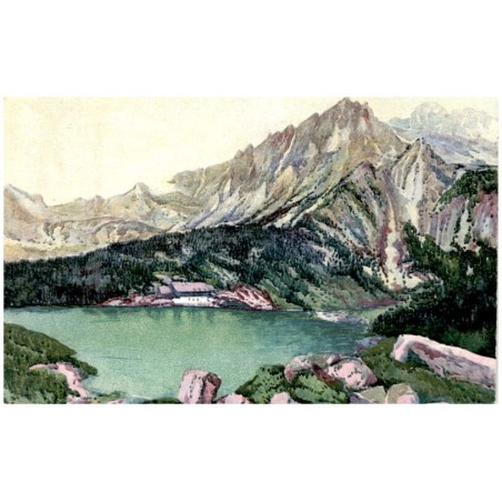 Jára Sedláček: Tatry - Tátra. Popradské jazero, 1513 m. Popper-See, 1513 m. Poprádi-tó, 1513 m