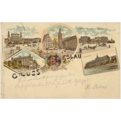 Gruss aus Breslau. Central Bahnhof. Elisabeth Kirche. Schweidnitz-Freiburger Bahnhof. Neue Börse.Universität