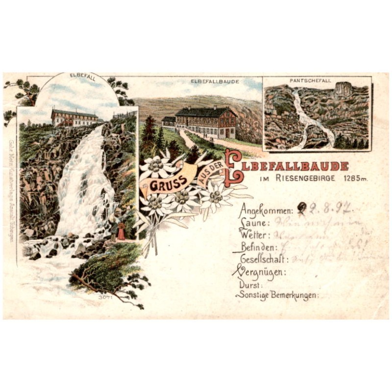 Gruss aus der Elbefallbaude im Riesengebirge 1285 m. Elbefall. Elbefallbaude. Pantschefall