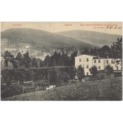 Bad-Schwarzbach im Isergebirge mit Kurhaus. Brandhöhe. Heufuder