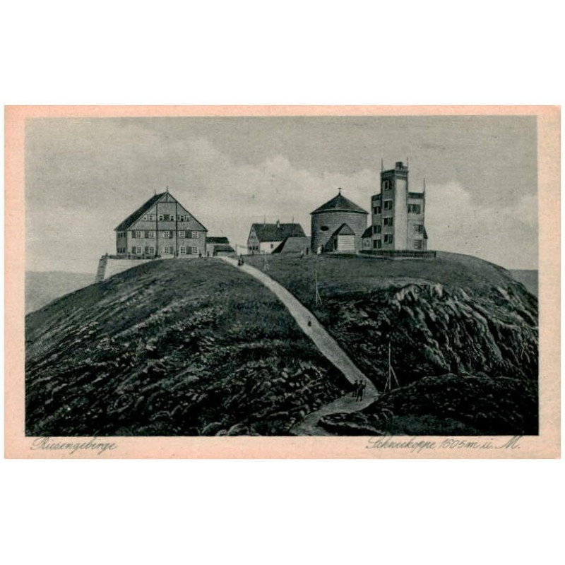 Riesengebirge. Schneekoppe 1605 m ü. M. / Rewers: Diese Karte ist in den Koppenhäusern gekauft. Hienrich Pohl, Schneekoppenwirt.