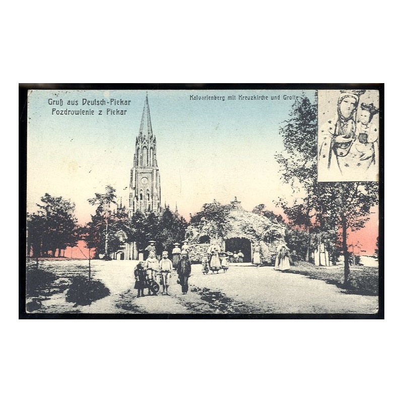 Gruss aus Deutsch-Piekar. Pozdrowienie z Piekar. Kalvarienberg mit Kreuzkirche und Grotte