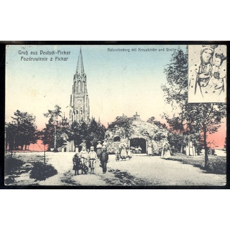 Gruss aus Deutsch-Piekar. Pozdrowienie z Piekar. Kalvarienberg mit Kreuzkirche und Grotte