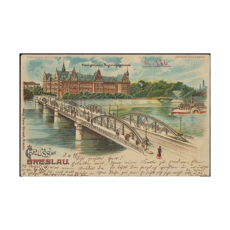 Gruss aus Breslau. Lessingbrücke u. Regierungsgebäude
