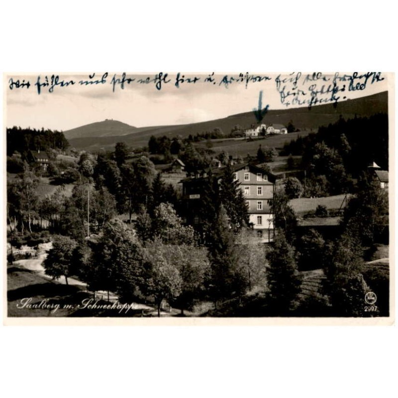 Saalberg m. Schneekoppe Silesia 2997 / Rewers: Riesengebirge - Saalbeerg. Blick auf die Schneekoppe u. Landhaus Concordia