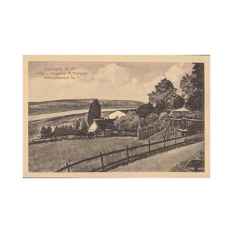 Sartowitz W.-Pr. Hôtel u. Pensionat P. Pomplun Telefonanschluß No. 1