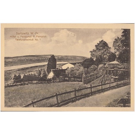 Sartowitz W.-Pr. Hôtel u. Pensionat P. Pomplun Telefonanschluß No. 1