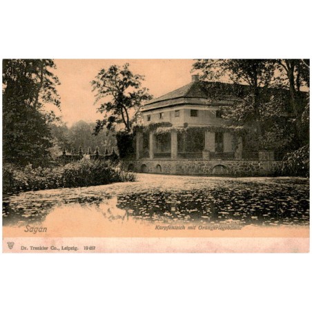 Sagan. Karpfenteich mit Orangeriegebäude