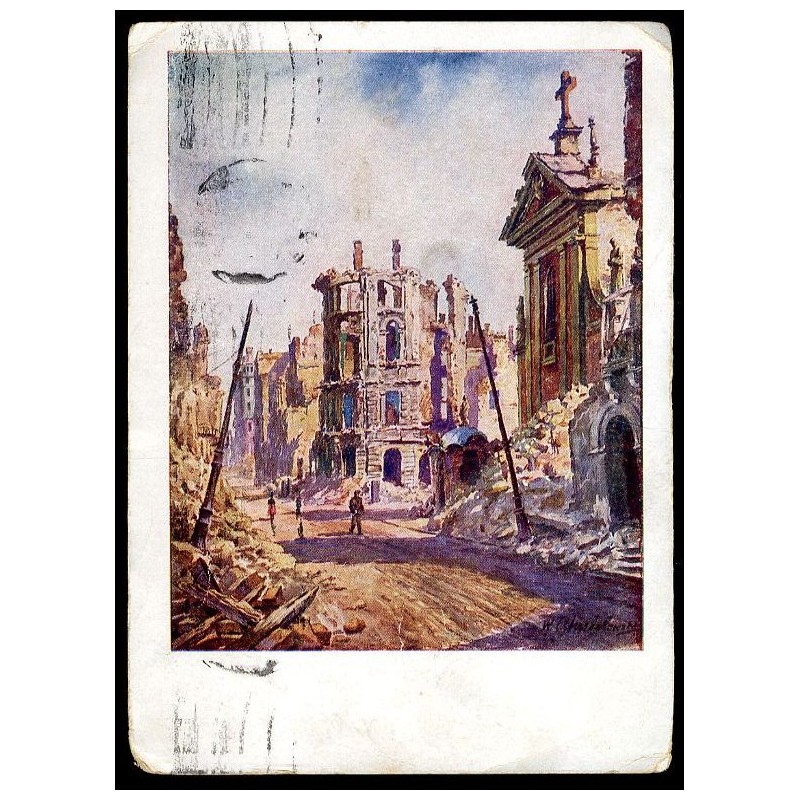 Warszawa zburzona przez Niemców podczas Powstania 1944 [...] Ul. Miodowa Ruiny kościoła Kapucynów. W. Chmielewski pinx.