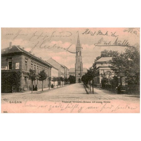 Sagan. Friedrich Wilhelm-Strasse mit evang. Kirche 5695.