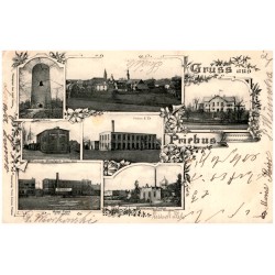 Gruss aus Priebus. Hungerthurm. Kleinburg. Priebuser Möbelfabrik Robert Wolf.  Heinze & Co. Möbel -Fabrik O. F. Schulze. Mühlenw